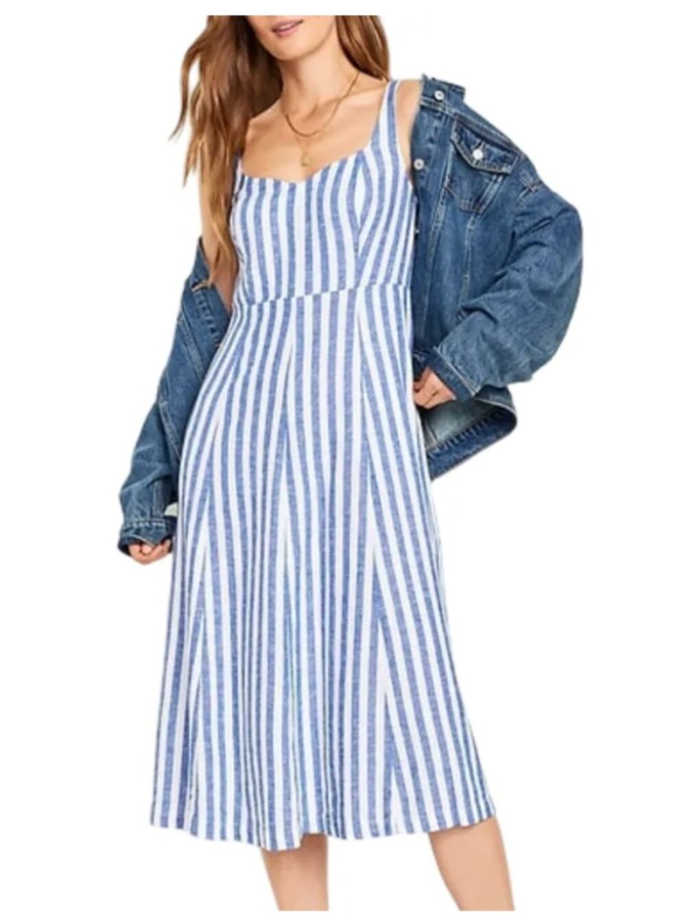 Chambray & White Striped Midi Dress | Old Navy
